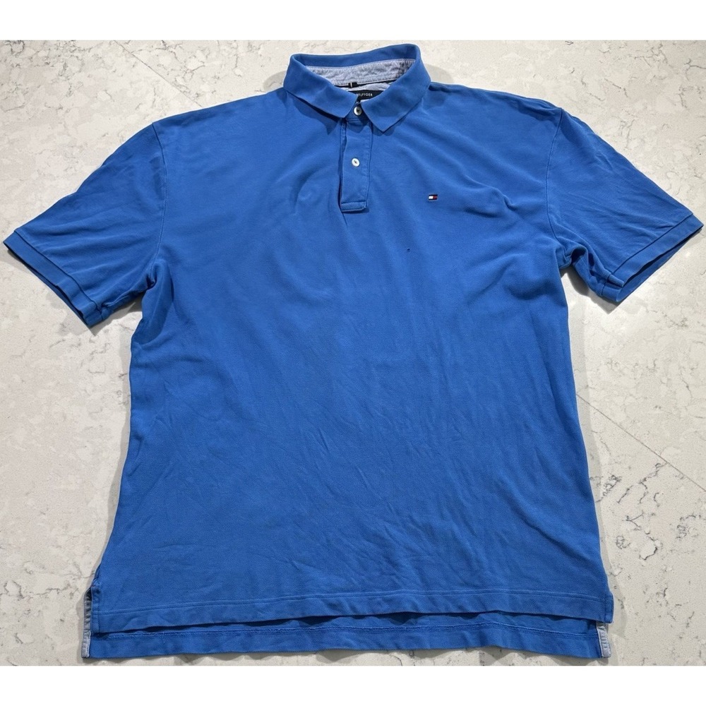 Tommy Hilfiger Polo Shirt Mens 2XL XXL Blue Classic Fit Cotton Short Sleeve